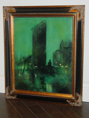 Enamel Painting On Copper Signed Max Karp Dark Night Tall Building Whitt/Krauss