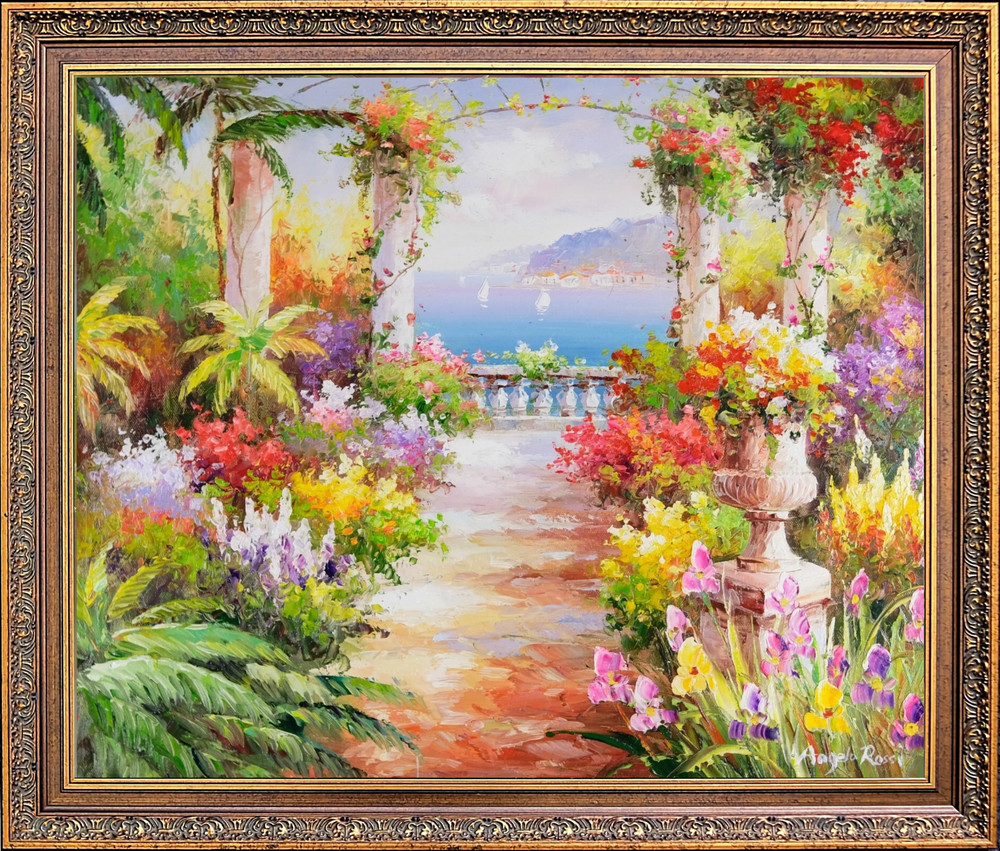 Framed OriginalOil on Canvas, Stunning Mediterranean, Signed Landscape, Wall Art