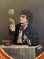American Oil Painting „Young Boy Blowing Bubbles” After John Thomas Peele