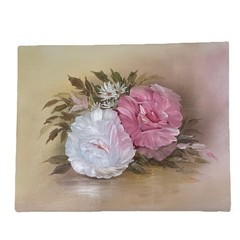 VTG Roses Painting floral flower original hand Pinks Canvas Signed Cottage Chic