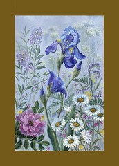 Flowers Original Oil Painting Blue Iris Wall Art 12×18 Floral Wall Decor