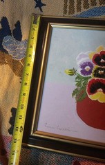 Vintage Painting Folk Art Primitive Pansies Signed Retro Floral Decor Still Life