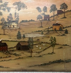 Vintage GLADYS DESMOND New England Farm Landscape FOLK ART Bread Board Painting