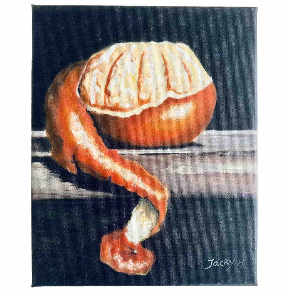 Orange Peel Still Life 8×10″ Fruit Farm Kitchen Art Tangerine Citrus Black MCM