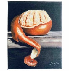 Orange Peel Still Life 8×10″ Fruit Farm Kitchen Art Tangerine Citrus Black MCM