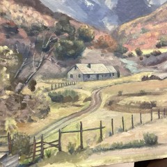 1956 Provo Utah Spanish Fork Canyon Pace Ranch Oil Painting Ray Hansen 18×24”