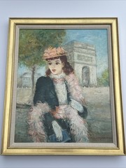 MID CENTURY PAINTING PORTRAIT PRETTY WOMAN WOMEN FEMALE MODEL LISTED FAMOUS 20”