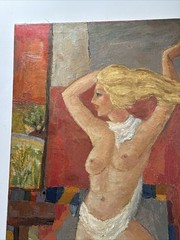 MID CENTURY PAINTING NUDE WOMAN WOMEN FEMALE MODEL VINTAGE EXPRESSIONIST LARGE