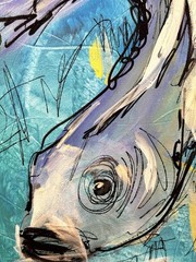 Original Abstract Expressionism 11×14 Fish Handmade Signed Fine Art 110