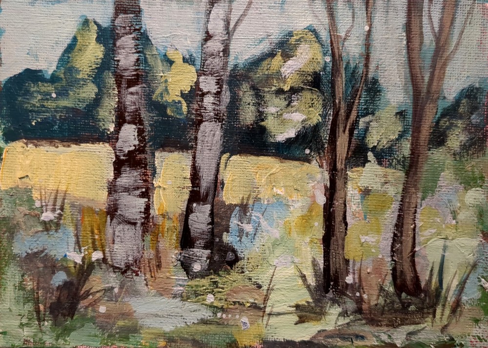 ORIGINAL Plein Air Landscape acrylic Painting Kunze art on canvas board OOAK