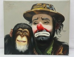Clown Painting Rusty Rust EMMETT KELLY Oil Canvas 1982 1/250 24″ x 20 Chimpanzee