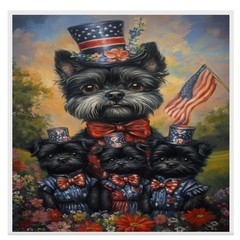 Patriotic Affenpinscher Dog Family Canvas Wall Art with Flowers and Flag