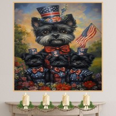 Patriotic Affenpinscher Dog Family Canvas Wall Art with Flowers and Flag