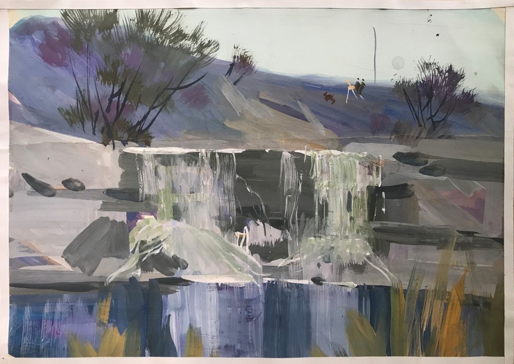 Oil Painting Waterfall Unknown Artist Unframe Original Home Decor Art nAAA2275