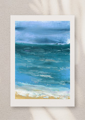 ACEO / ATC Teal Aqua Waves Seascape Ocean Oil Pastel Original Art SaraClaireArt