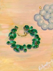 Original Painting, Handmade Frame: Midcentury Rhinestones & Baroque Pearls