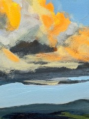 Original Acrylic Painting R Stevens Impressionist Landscape Dramatic Sky Fields