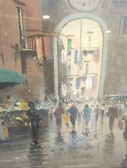B. Ciappa, Place du village animée, Oil on Canvas, 20th Century