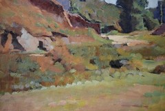 1930s French Brittany Farm Landscape Oil Painting Signed Bertrand Py Salon Paris
