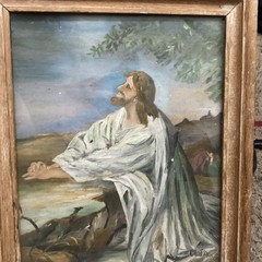 Vintage Jesus Praying Garden Gethsemane Framed Religious Art Signed