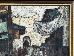 VTG Mid-20th C Original French School Expressionist O/C „Moroccan Souk“, Signed!
