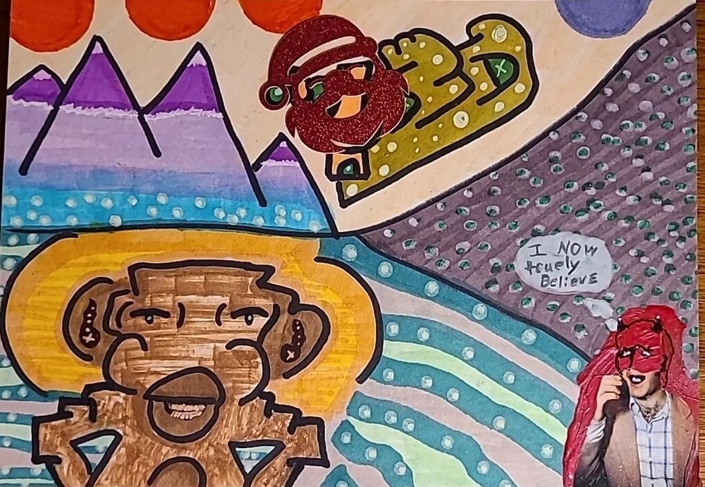 Original Painting Andy Kaufman Mushroom Ideas Desert Monkey Santa Claus Mountain