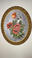 A Pair Of vintage original oil paintings of red poppies framed