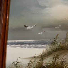 Vintage SEASCAPE coast ocean Painting original hand painted sand beach signed