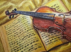Watercolor Painting Violin Music Sheets Instrument Song Concert ACEO Art