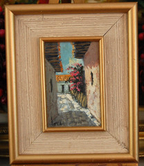 FRAMED OIL VTG MINI HONDURAN STREET SCENE BY SERGIO SANTIAGO ALMENDARES ROSALES