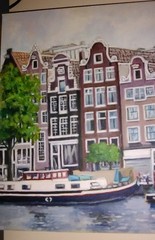 Original Acrylic Painting on Canvas Board Amsterdam With Canal Boats 11″x14″