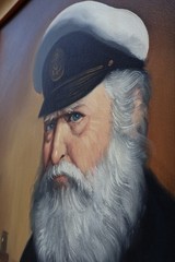 Pelbam Signed Framed Oil on Canvas Portrait Painting of Sailor Sea Captain Ship