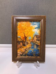 Original Oil Painting in a Frame Miniature 4х6 in Autumn River Nature Scenery