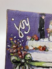 Bride Groom Acrylic Painting on Canvas 4×4 Wedding Cake by N Gelbrand OConnor
