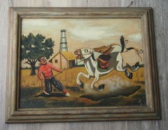 Pair 1940 Gaucho Oil Paintings Signed W.A. O’Neill After Florencio Molina Campos