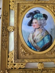 Antique Hand-Painted Miniature Portrait Painting Sarah Siddons MOP Gilt Frame