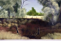 20″ Oil Painting Canvas Rustic Country Fence Panorama Blue Sky Lea Mikel #33