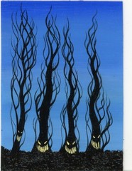 ACEO Original Acrylic Halloween Whimsical Spooky Trees Mini Painting HYMES
