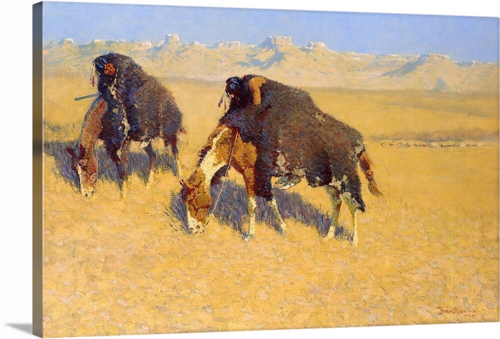 Canvas Wrap Giclee Art Frederic_Remington_-_Indians_Simulating_Buffalo 16×24