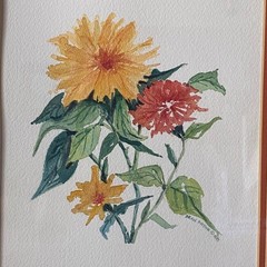 Original Watercolor Painting Flower Nature Theme Framed Signed Fran Ritchie Yost