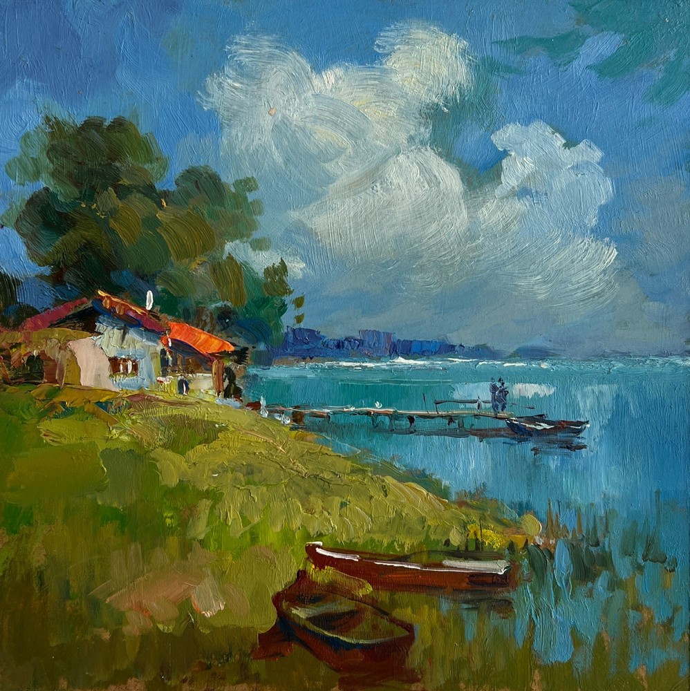 Oil Painting House Near The River Y. Suprunchuk Unframed Original nAAA4359