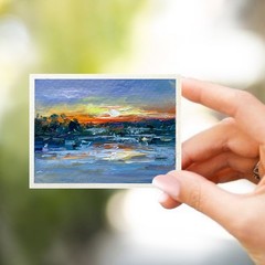 ACEO Original Oil Painting Evening Sunset42 Art Cards Impasto 3.5×2.5 Signed OS