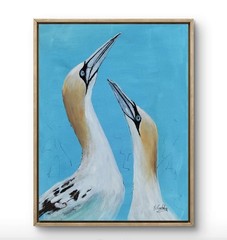 Original 9 x 12 Expressive Northern Gannets Birds Acrylic on Canvas Painting