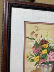 R Habermann 1966 „Still Life With Flowers Scene“ Gouache Painting -Signed/Framed
