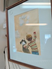 Bert Dodson Watercolor Boy And Dog Framed 11.25 And 13.25 Inches Framed