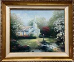 THOMAS KINKADE – HOMETOWN CHAPEL S/N 24″ X 30″ HAND EMBELLISHED CANVAS w/COA