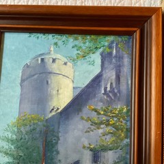 Vintage castle painting hand painted original art framed
