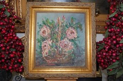 FRAMED ORIGINAL OIL FLOWERS AND BASKET STILL LIFE ARTIST SIGNED HECTO VIDAL 1999