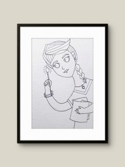 Original Girl Painting 6×4 Ink Drawing Illustration Artist Gift Art Studio Decor