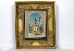 Saint Blaise Silk Embroidery Gold And Silver Thread Framed Empire XIX